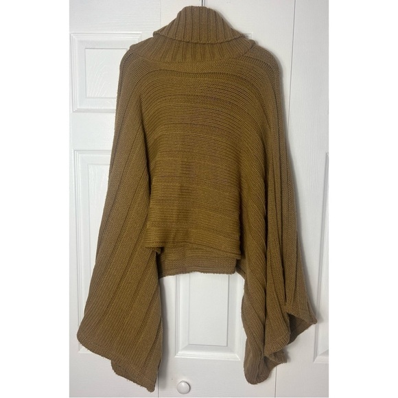 Concert Brown Olive Turtleneck Heavy Knit Pullover Sweater Wide Sleeves One Size - Picture 9 of 9